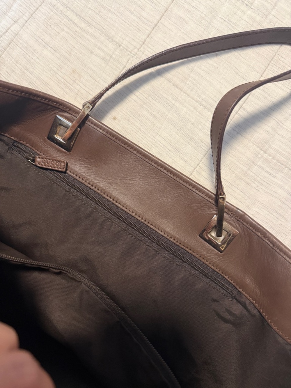 Gucci Brown GG Supreme Canvas Tote with Dark Brown Leather Handles - Picture 12 of 14